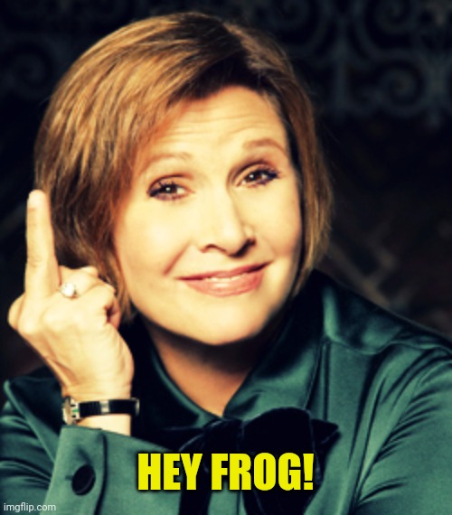 Carrie Fisher Rocks | HEY FROG! | image tagged in carrie fisher rocks | made w/ Imgflip meme maker