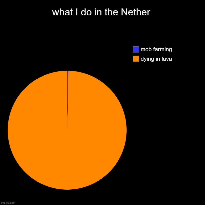 me to | what I do in the Nether | dying in lava, mob farming | image tagged in charts,pie charts | made w/ Imgflip chart maker