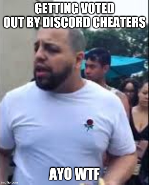 ayo wtf | GETTING VOTED OUT BY DISCORD CHEATERS; AYO WTF | image tagged in ayo wtf | made w/ Imgflip meme maker