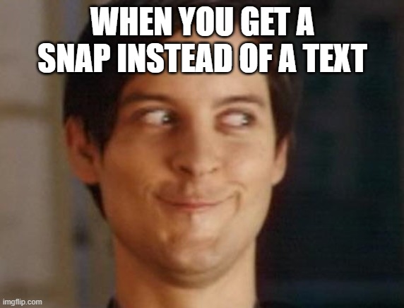 ooo a pic! | WHEN YOU GET A SNAP INSTEAD OF A TEXT | image tagged in memes,spiderman peter parker | made w/ Imgflip meme maker