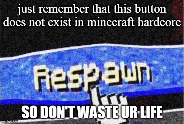 Respawn | just remember that this button does not exist in minecraft hardcore; SO DON'T WASTE UR LIFE | image tagged in respawn | made w/ Imgflip meme maker
