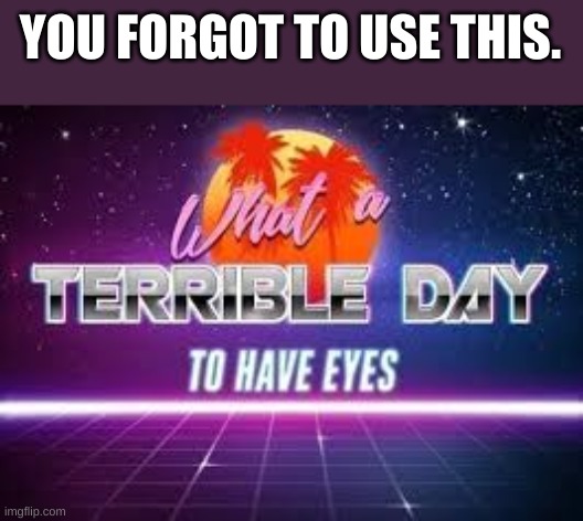 what a terrible day to have eyes | YOU FORGOT TO USE THIS. | image tagged in what a terrible day to have eyes | made w/ Imgflip meme maker