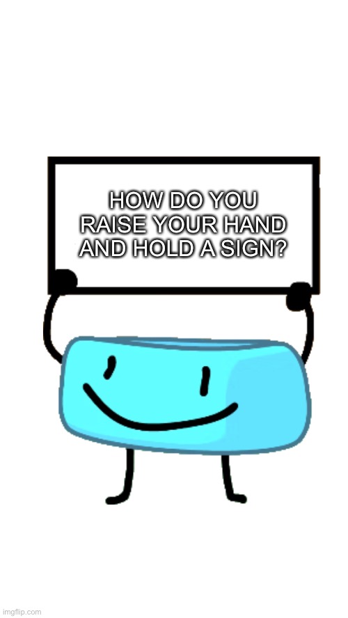 HOW!?? | HOW DO YOU RAISE YOUR HAND AND HOLD A SIGN? | image tagged in braceletey bfb | made w/ Imgflip meme maker