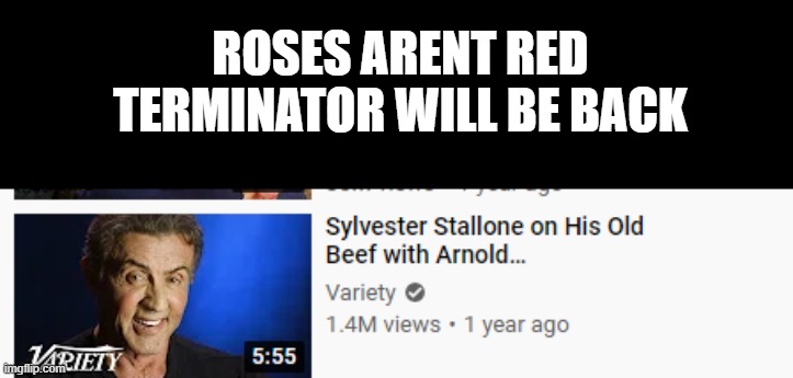 ROSES ARENT RED
TERMINATOR WILL BE BACK | made w/ Imgflip meme maker
