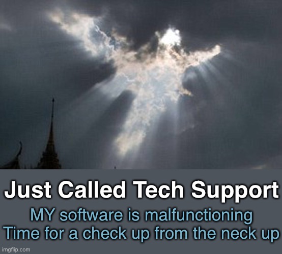 Apple+Option+Escape | Just Called Tech Support; MY software is malfunctioning
Time for a check up from the neck up | image tagged in memes | made w/ Imgflip meme maker