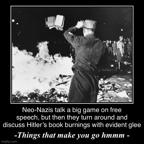 Nazis love “free speech” when they’re in the minority, but as soon as they’re in power, say bye-bye to liberal thought. | image tagged in funny,demotivationals,nazis,neo-nazis,free speech,hate speech | made w/ Imgflip demotivational maker