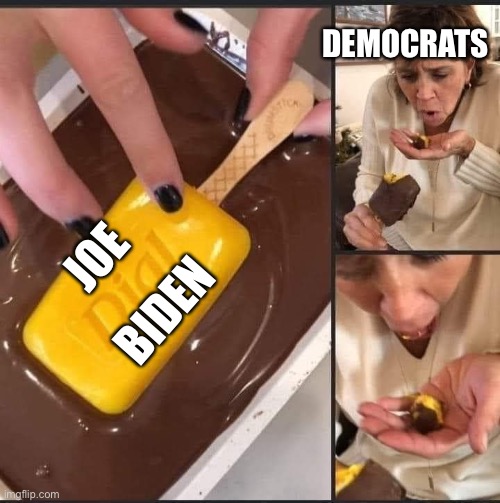 Swallowing a bitter pill | DEMOCRATS; JOE; BIDEN | image tagged in joe biden,democrats | made w/ Imgflip meme maker