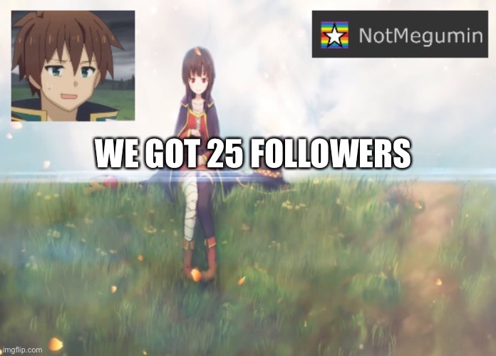 5 | WE GOT 25 FOLLOWERS | image tagged in notmegumin announcement | made w/ Imgflip meme maker