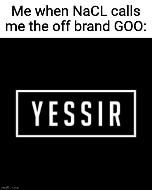 yessir | Me when NaCL calls me the off brand GOO: | image tagged in yessir | made w/ Imgflip meme maker
