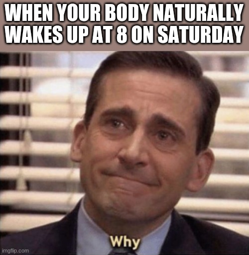 Ouch | WHEN YOUR BODY NATURALLY WAKES UP AT 8 ON SATURDAY | image tagged in why,the office,wth | made w/ Imgflip meme maker