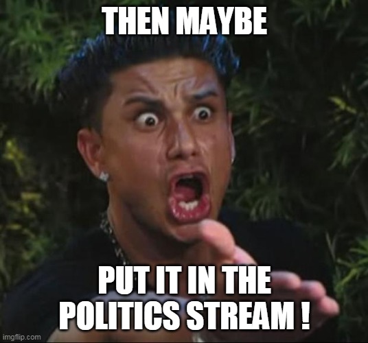 DJ Pauly D Meme | THEN MAYBE PUT IT IN THE POLITICS STREAM ! | image tagged in memes,dj pauly d | made w/ Imgflip meme maker