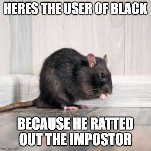 HERES THE USER OF BLACK BECAUSE HE RATTED OUT THE IMPOSTOR | made w/ Imgflip meme maker