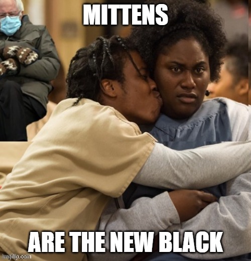 sitten with bernie | MITTENS; ARE THE NEW BLACK | image tagged in bernie sanders financial support | made w/ Imgflip meme maker