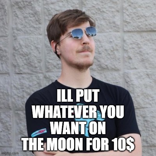 Mr. Beast | ILL PUT WHATEVER YOU WANT ON THE MOON FOR 10$ | image tagged in mr beast | made w/ Imgflip meme maker