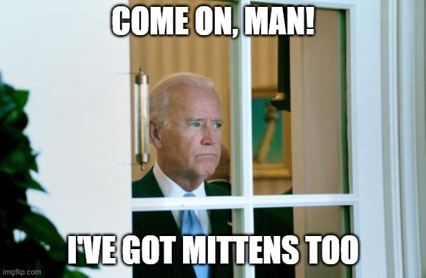 Biden Mittens | COME ON, MAN! I'VE GOT MITTENS TOO | image tagged in biden window | made w/ Imgflip meme maker