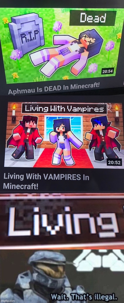 This actually happened on YouTube. The “Aphmau Is DEAD In Minecraf!” video, came before the “Living With Vampires In Minecraft!“ | image tagged in memes,wait that s illegal,wtf | made w/ Imgflip meme maker