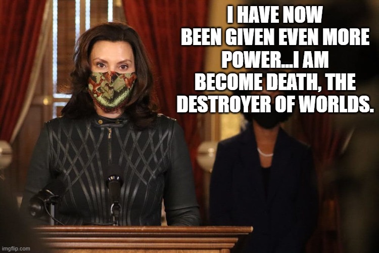 "Mrs Vader, its July..why are you wearing that dark crystal leather jacket in the middle of summer? | I HAVE NOW BEEN GIVEN EVEN MORE POWER...I AM BECOME DEATH, THE DESTROYER OF WORLDS. | image tagged in evil overlord rules,death,lockdown | made w/ Imgflip meme maker