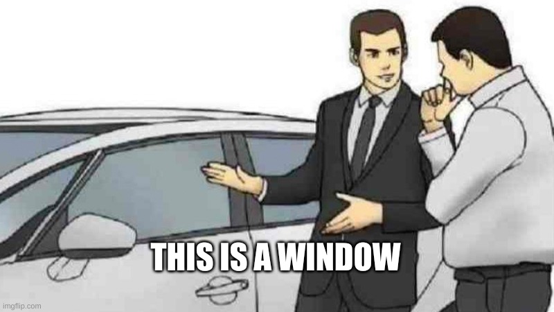 Car Salesman Slaps Roof Of Car | THIS IS A WINDOW | image tagged in memes,car salesman slaps roof of car | made w/ Imgflip meme maker