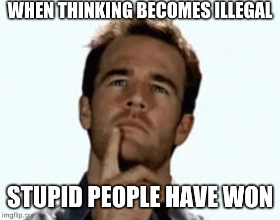 Not memorization or blind acceptance | WHEN THINKING BECOMES ILLEGAL; STUPID PEOPLE HAVE WON | image tagged in interesting | made w/ Imgflip meme maker