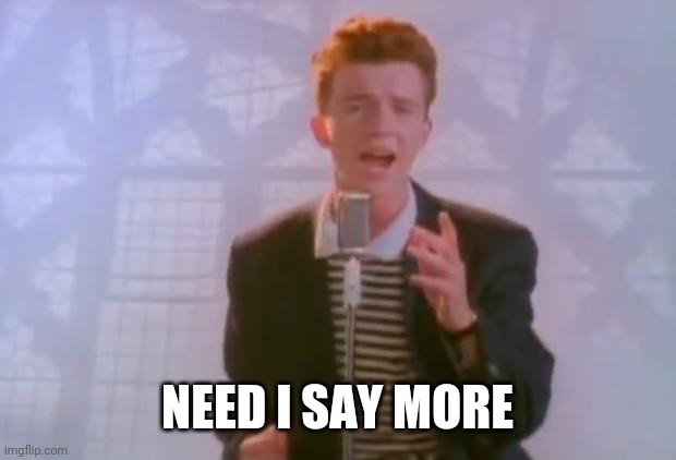 Rick Astley | NEED I SAY MORE | image tagged in rick astley | made w/ Imgflip meme maker