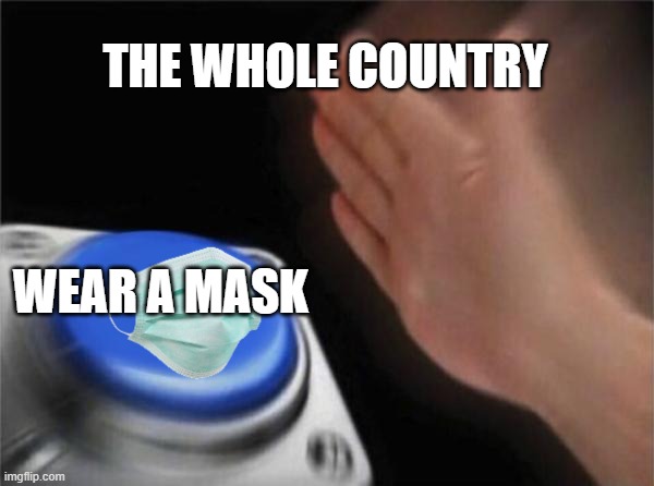 Your human rights aren't being taken away! Common sense! | THE WHOLE COUNTRY; WEAR A MASK | image tagged in memes,blank nut button,wear a mask,common sense,covid-19 | made w/ Imgflip meme maker