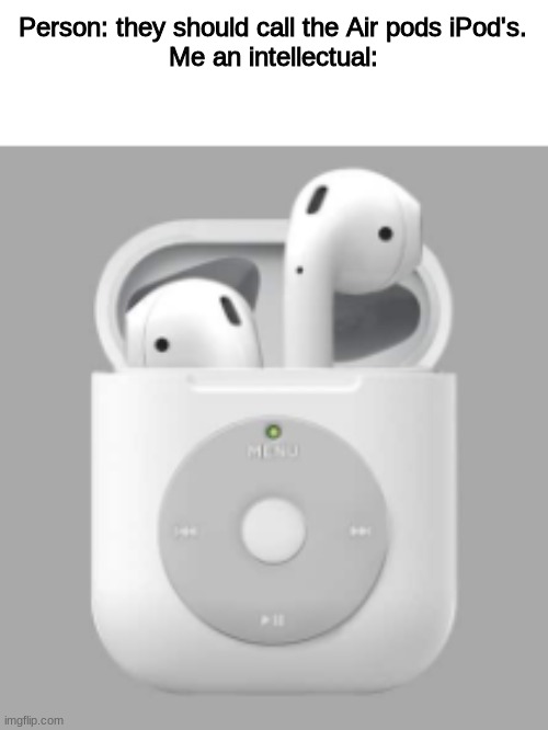 Person: they should call the Air pods iPod's.
 Me an intellectual: | made w/ Imgflip meme maker