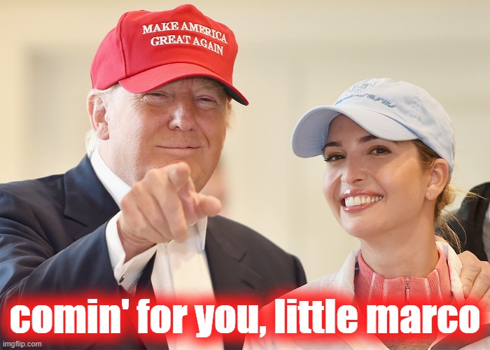 Ivanka Trump for Florida Senator? Would be a fitting end to this servile man's political career | comin' for you, little marco | image tagged in donald trump ivanka trump,marco rubio | made w/ Imgflip meme maker