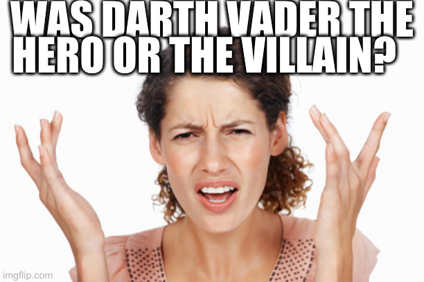 Now-Karens who watched Star Wars | WAS DARTH VADER THE HERO OR THE VILLAIN? | image tagged in indignant,star wars | made w/ Imgflip meme maker