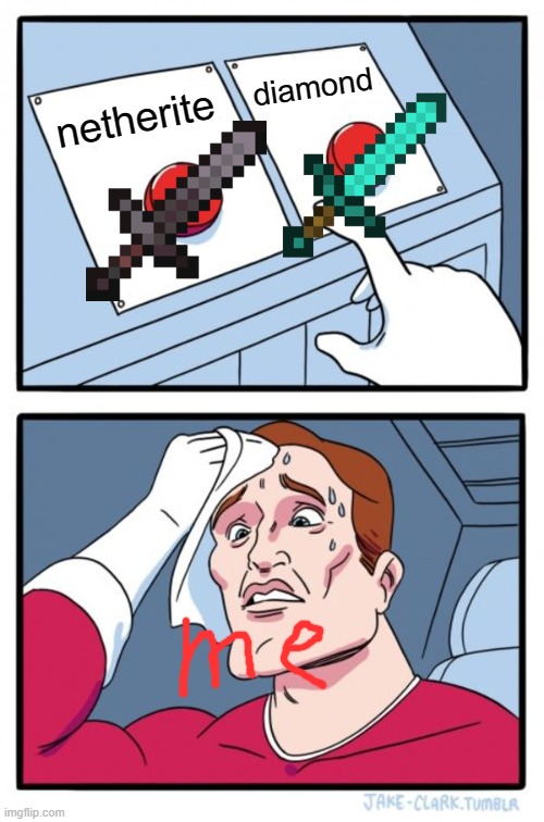 i cannot decide | diamond; netherite | image tagged in memes,two buttons | made w/ Imgflip meme maker