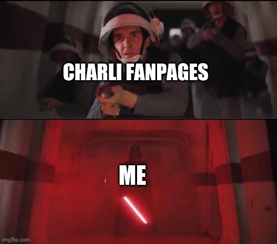 Hallway Vader | CHARLI FANPAGES; ME | image tagged in hallway vader | made w/ Imgflip meme maker