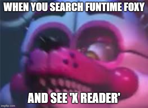 0-0 | WHEN YOU SEARCH FUNTIME FOXY; AND SEE 'X READER' | image tagged in fnaf,fanfiction | made w/ Imgflip meme maker