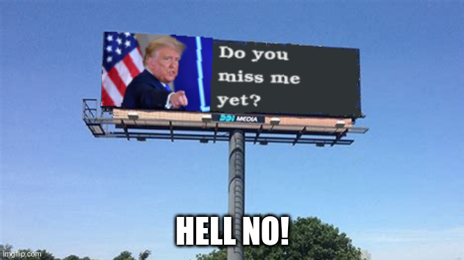 Trump asks you do you miss me yet? | HELL NO! | image tagged in donald trump | made w/ Imgflip meme maker