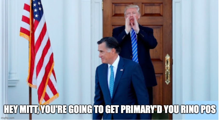 Mitt Romney | HEY MITT, YOU'RE GOING TO GET PRIMARY'D YOU RINO POS | image tagged in primary | made w/ Imgflip meme maker