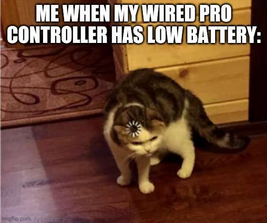 Loading Cat HD | ME WHEN MY WIRED PRO CONTROLLER HAS LOW BATTERY: | image tagged in loading cat hd | made w/ Imgflip meme maker