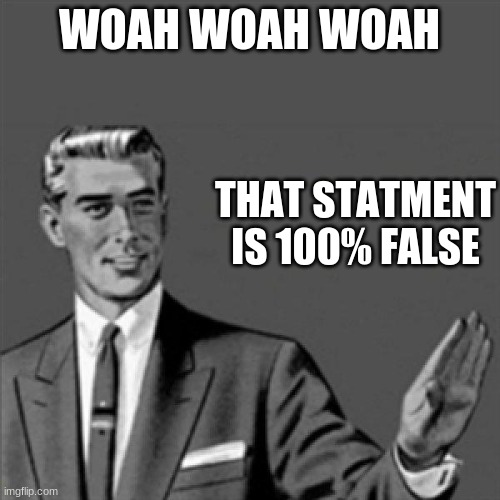 WOAH WOAH WOAH THAT STATMENT IS 100% FALSE | image tagged in correction guy | made w/ Imgflip meme maker