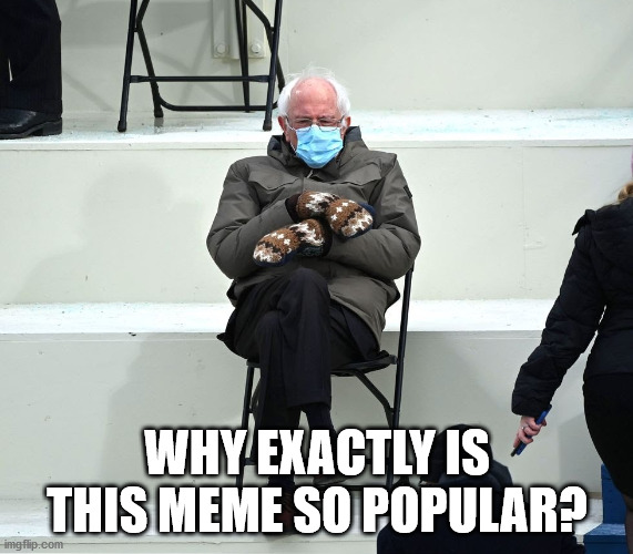 I dont get it.... | WHY EXACTLY IS THIS MEME SO POPULAR? | image tagged in bernie on inaug | made w/ Imgflip meme maker