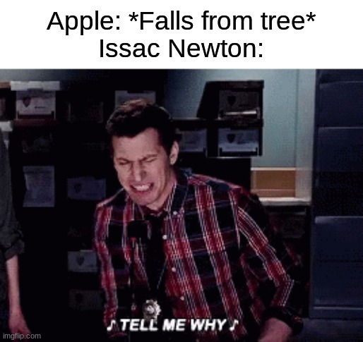 Brooklyn 9-9 | Apple: *Falls from tree*
Issac Newton: | image tagged in never gonna give you up,never gonna let you down,never gonna run around | made w/ Imgflip meme maker