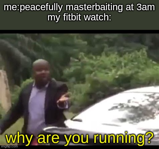 hah | me:peacefully masterbaiting at 3am
my fitbit watch:; why are you running? | image tagged in why are you running | made w/ Imgflip meme maker