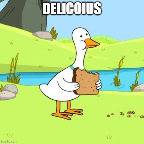 duck eating bread | DELICOIUS | image tagged in duck eating bread | made w/ Imgflip meme maker