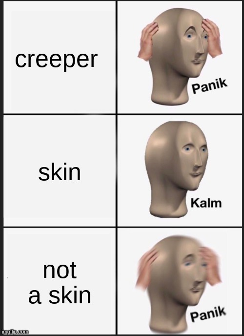 Panik Kalm Panik Meme | creeper; skin; not a skin | image tagged in memes,panik kalm panik | made w/ Imgflip meme maker