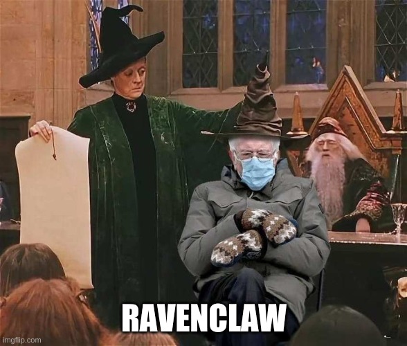 sister told me to make it | RAVENCLAW | image tagged in bernie sanders,mittens,harry potter,ravenclaw | made w/ Imgflip meme maker