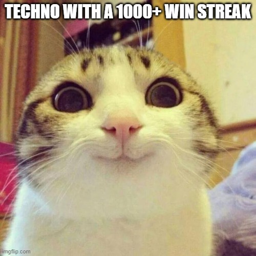 Smiling Cat Meme | TECHNO WITH A 1000+ WIN STREAK | image tagged in memes,smiling cat | made w/ Imgflip meme maker