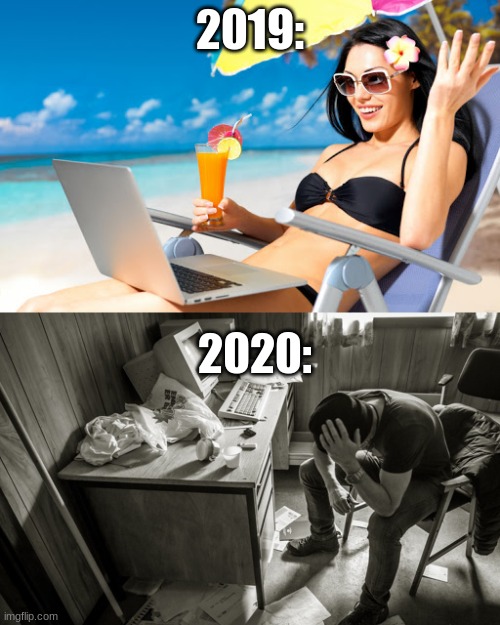 2019-2020 | 2019:; 2020: | image tagged in freelance - expectations vs reality | made w/ Imgflip meme maker