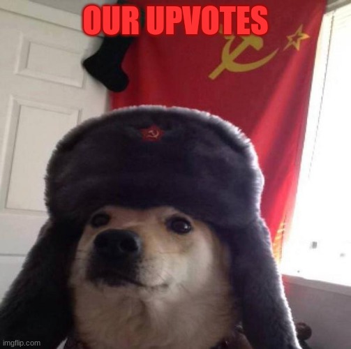 Russian Doge | OUR UPVOTES | image tagged in russian doge | made w/ Imgflip meme maker