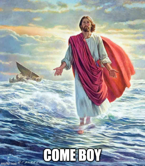 Walking on Water | COME BOY | image tagged in walking on water | made w/ Imgflip meme maker