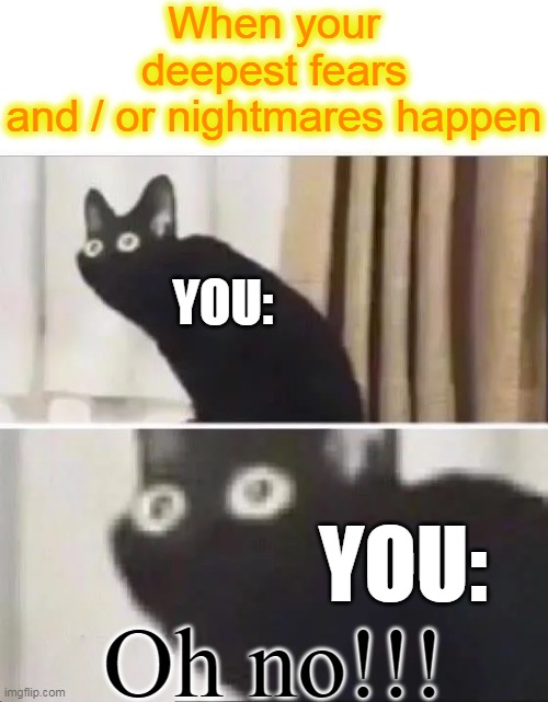 Oh No Black Cat | When your deepest fears and / or nightmares happen; YOU:; YOU:; Oh no!!! | image tagged in oh no black cat | made w/ Imgflip meme maker