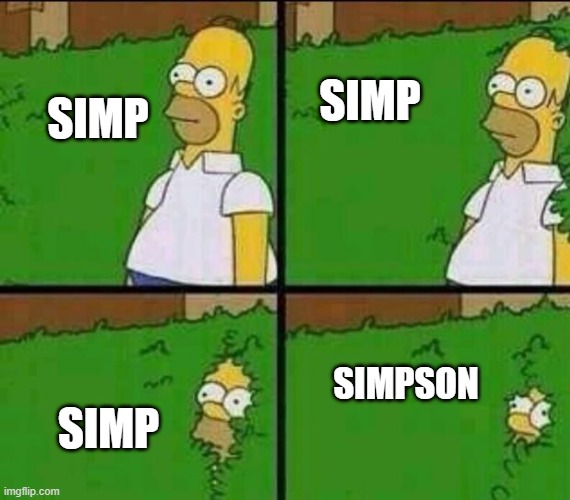 Homer Simpson in Bush - Large | SIMP; SIMP; SIMPSON; SIMP | image tagged in homer simpson in bush - large | made w/ Imgflip meme maker