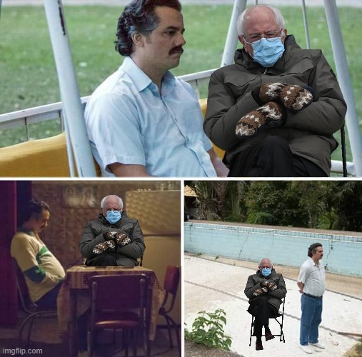 Behold the power of... well, just some weird editing and several added images. | image tagged in sad pablo escobar | made w/ Imgflip meme maker