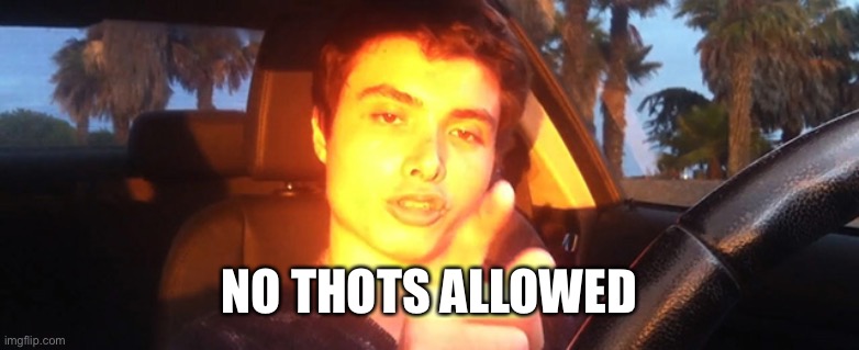 Elliot Rodger | NO THOTS ALLOWED | image tagged in elliot rodger | made w/ Imgflip meme maker