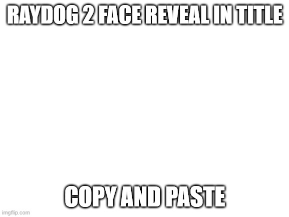 https://imgflip.com/i/4v88vt | RAYDOG 2 FACE REVEAL IN TITLE; COPY AND PASTE | image tagged in blank white template | made w/ Imgflip meme maker